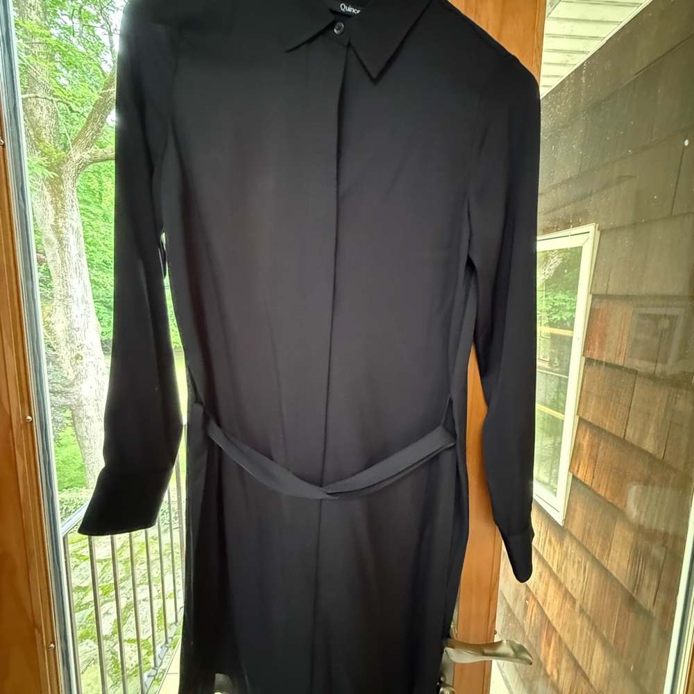 Quince XS Black Washable Stretch Silk Shirt Dress
